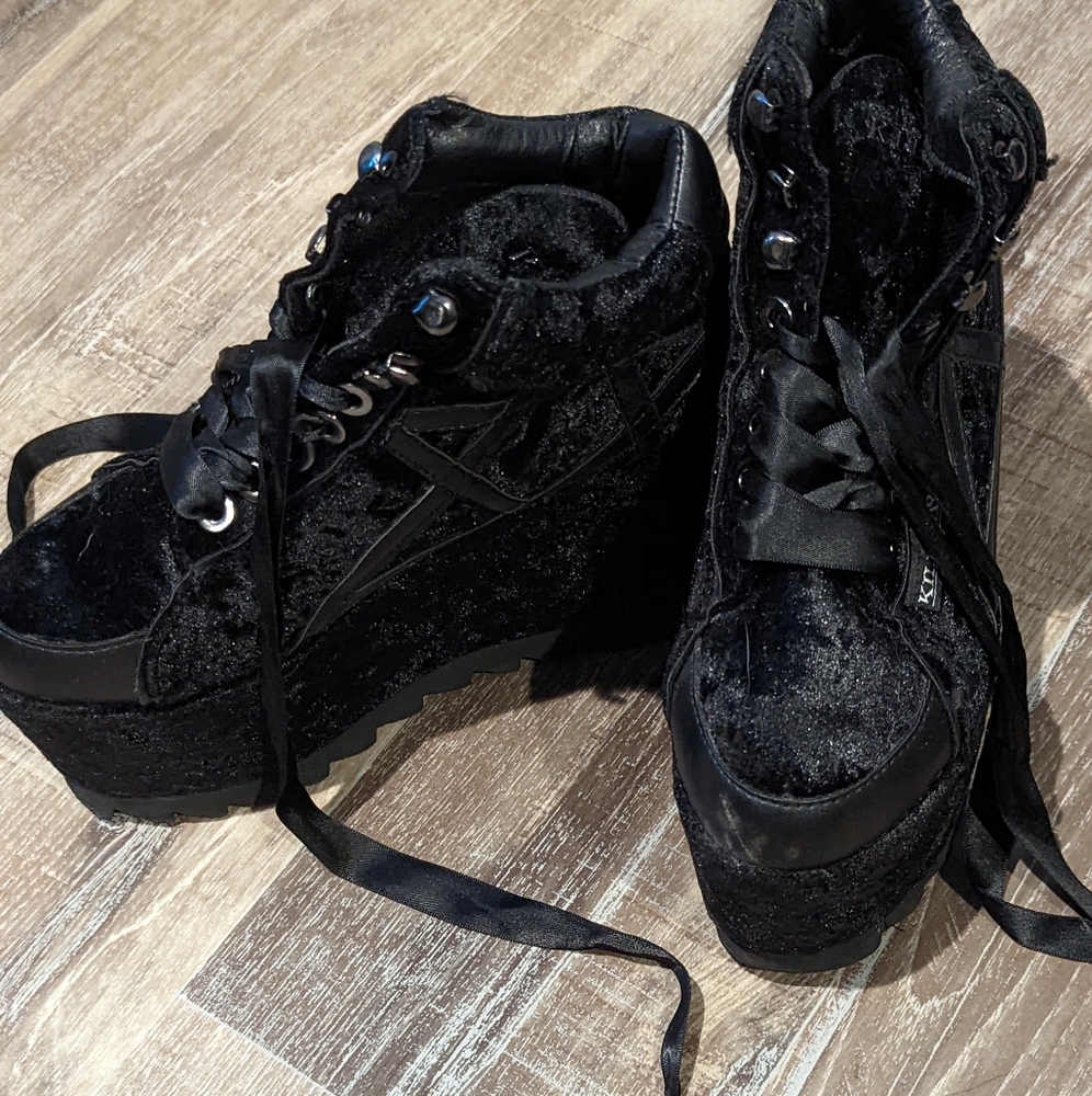 Killstar platform ankle boots, velvet, size 6